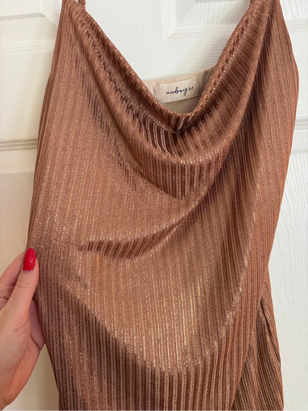 Metallic Gold Cowl Neck Slip Dress - Women - Picture 2 of 4